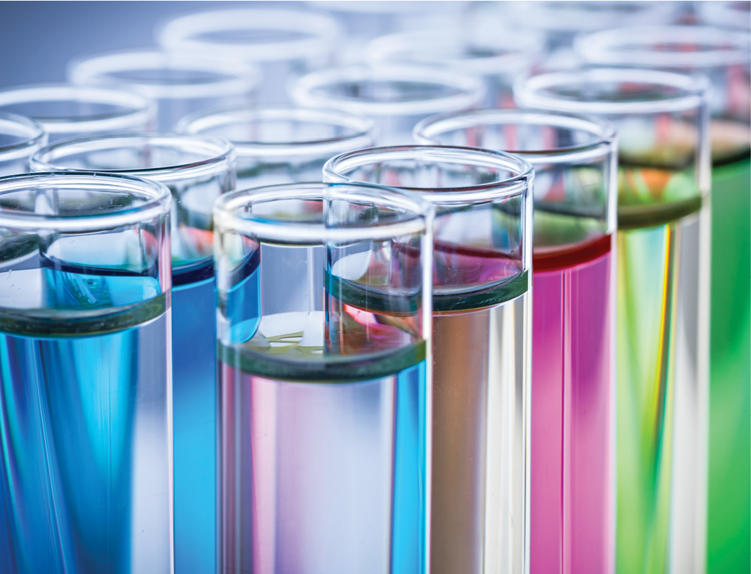 test tubes with colorful chemicals