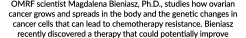 OMRF scientist Magdalena Bieniasz, Ph D , studies how ovarian cancer grows and spreads in the body and the genetic ch   