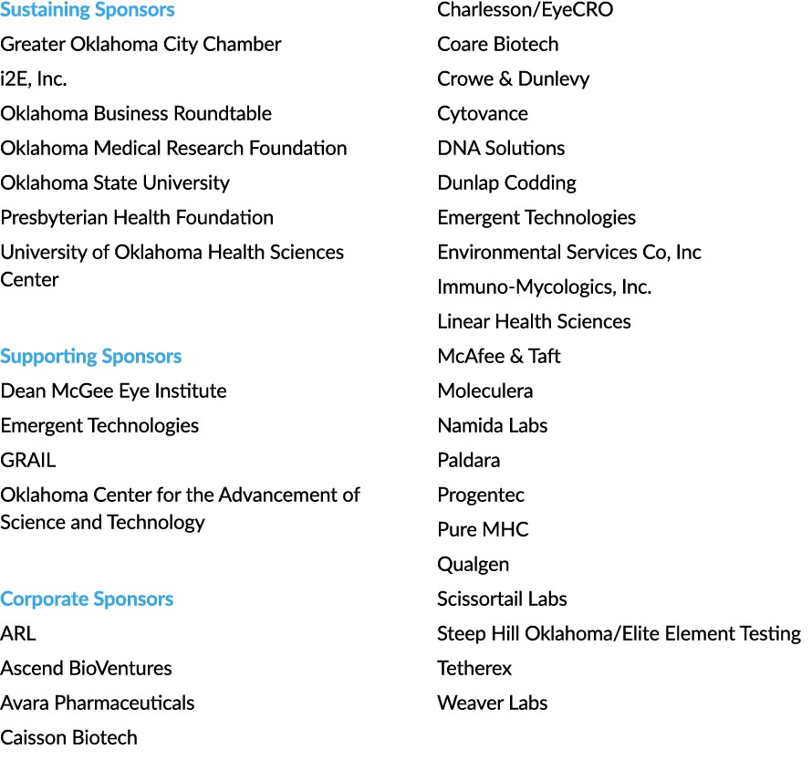 Sustaining Sponsors Greater Oklahoma City Chamber i2E, Inc  Oklahoma Business Roundtable Oklahoma Medical Research Fo   