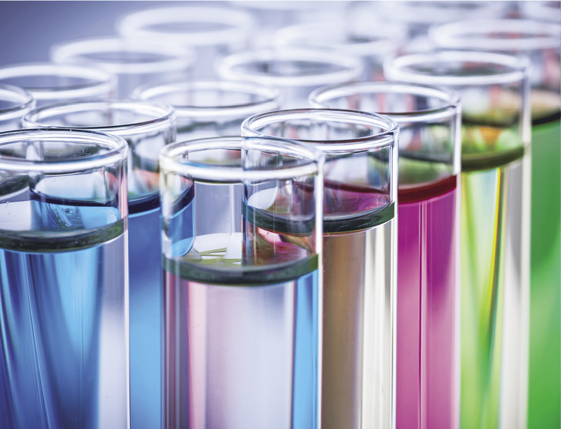 test tubes with colorful chemicals
